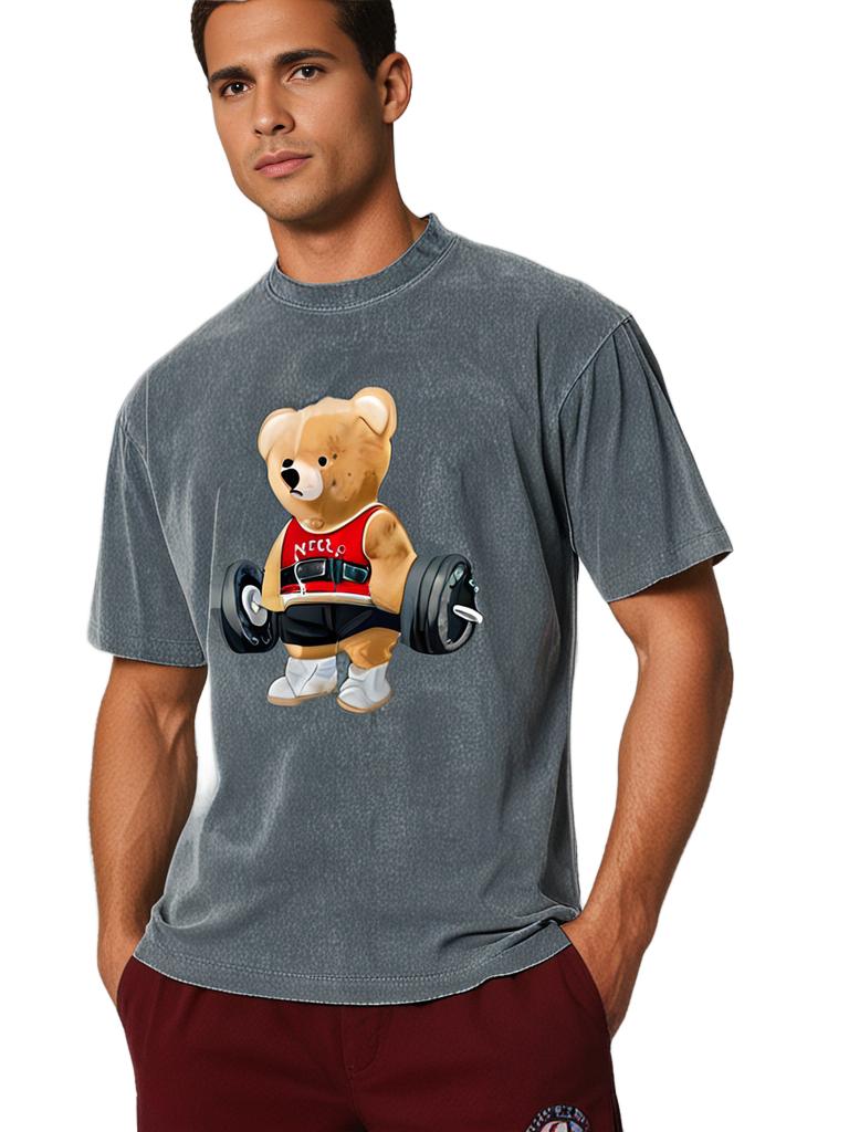 CUTE BEAR LIFTING MEN'S WASHED T - SHIRT - Ironfit