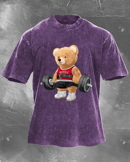 CUTE BEAR LIFTING MEN'S WASHED T - SHIRT - Ironfit