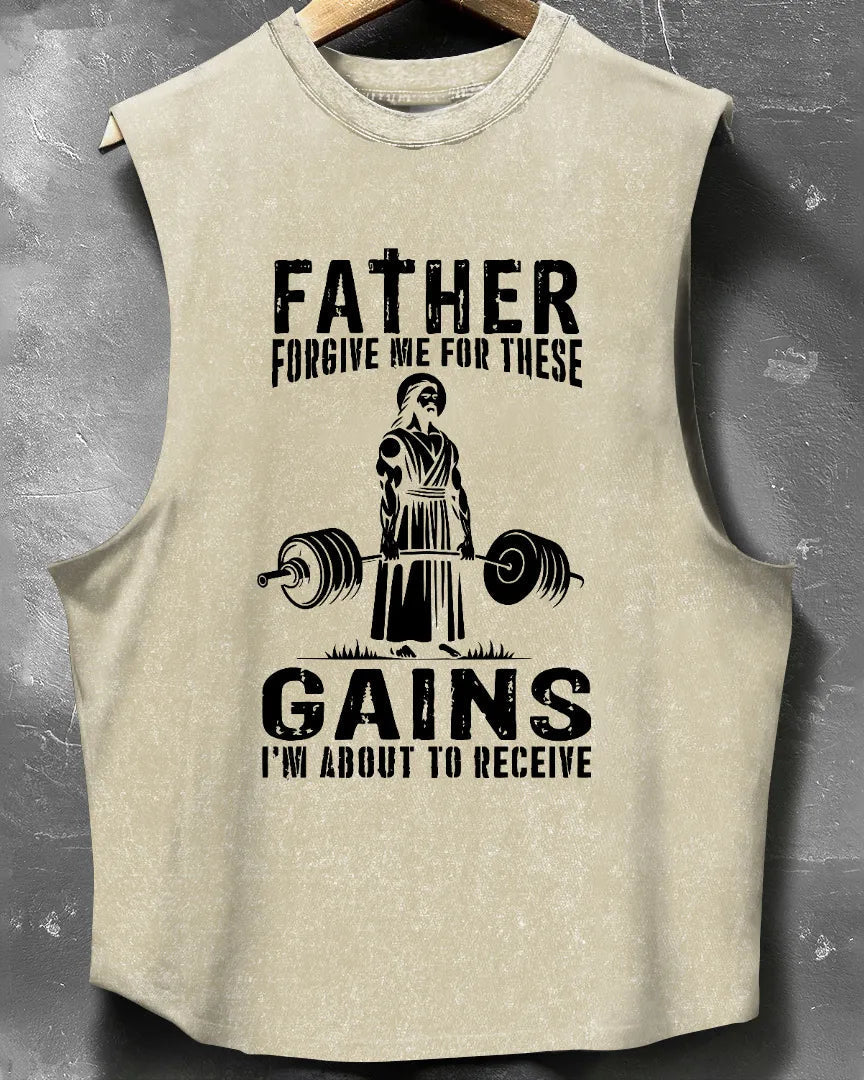 FATHER FORGIVE ME WASHED SLEEVELESS TANK - Ironfit