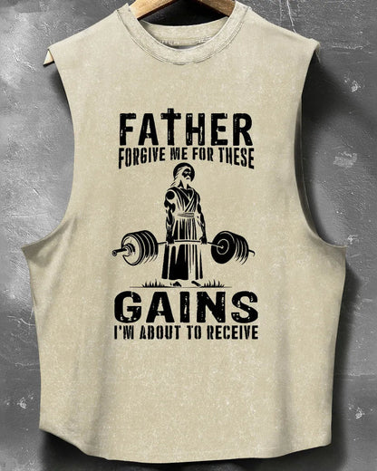 FATHER FORGIVE ME WASHED SLEEVELESS TANK - Ironfit
