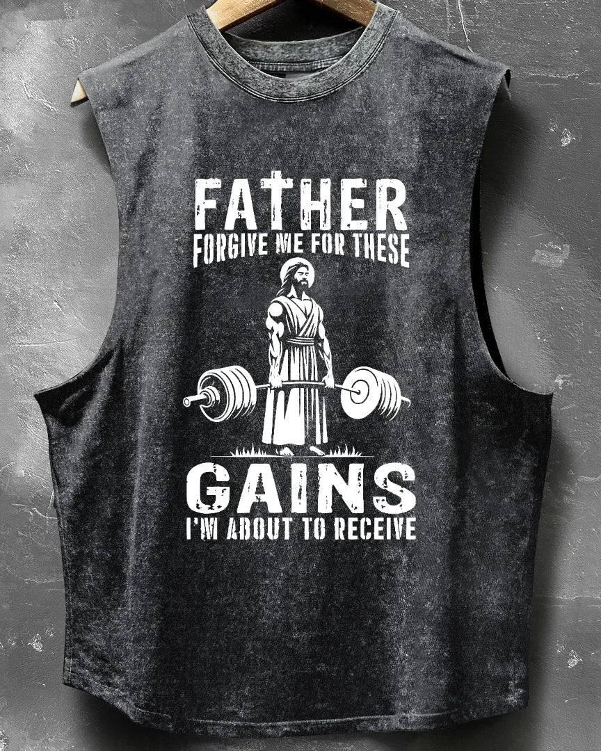 FATHER FORGIVE ME WASHED SLEEVELESS TANK - Ironfit
