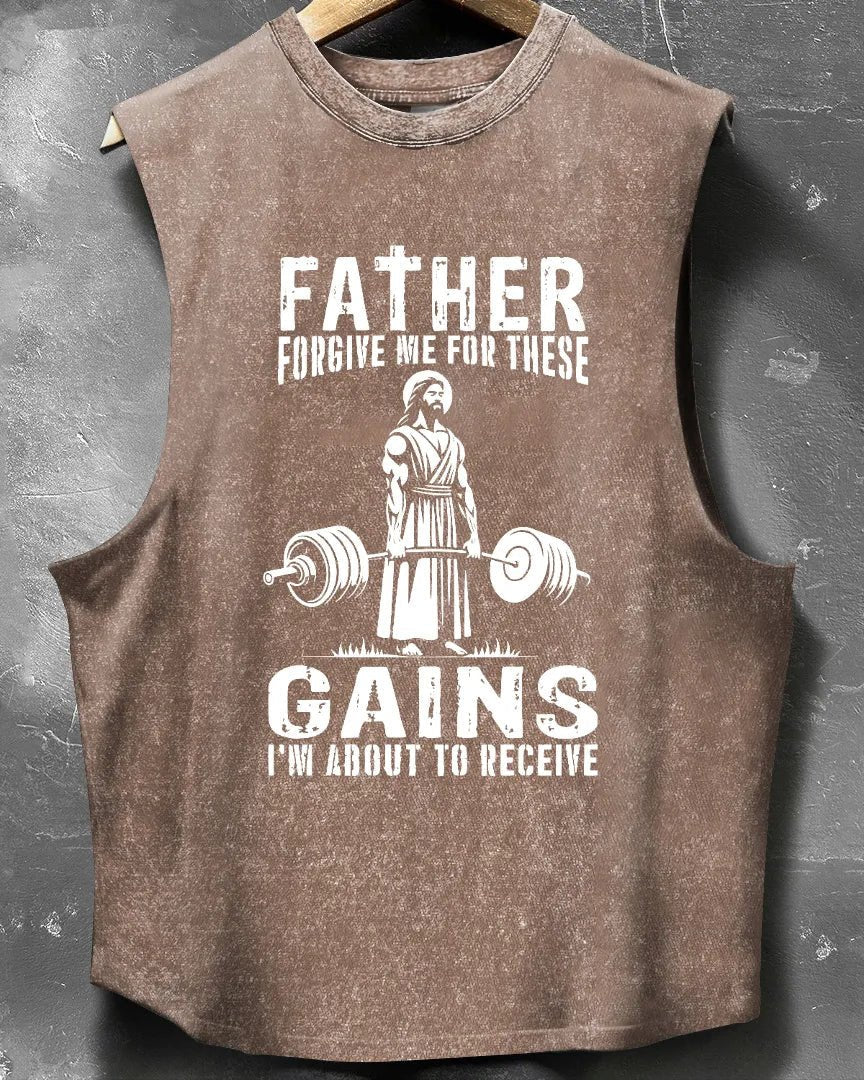 FATHER FORGIVE ME WASHED SLEEVELESS TANK - Ironfit
