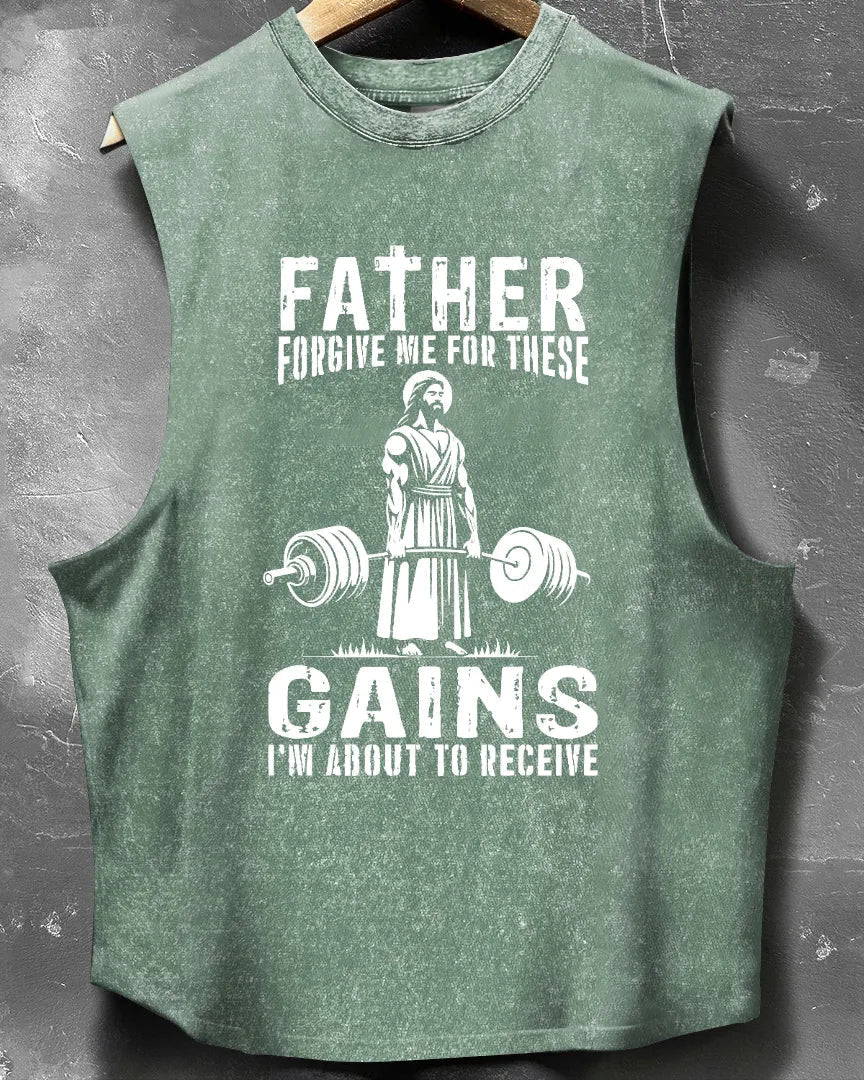 FATHER FORGIVE ME WASHED SLEEVELESS TANK - Ironfit