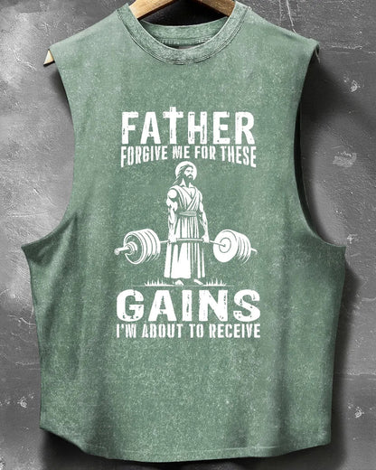 FATHER FORGIVE ME WASHED SLEEVELESS TANK - Ironfit