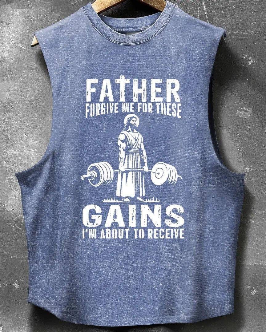 FATHER FORGIVE ME WASHED SLEEVELESS TANK - Ironfit