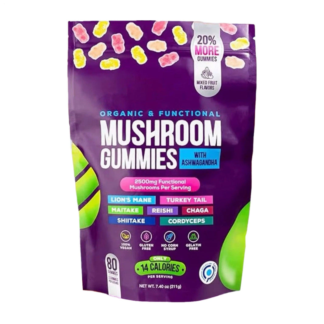 Focus & Calm Mushroom Gummies – 2500mg mit Löwenmähne & Ashwagandha (80 St) - Gymfit