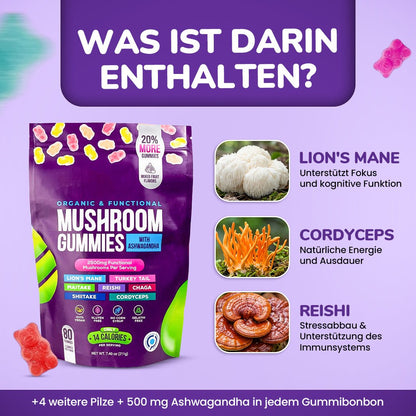 Focus & Calm Mushroom Gummies – 2500mg mit Lion’s Mane & Ashwagandha (80 pcs) - Ironfit