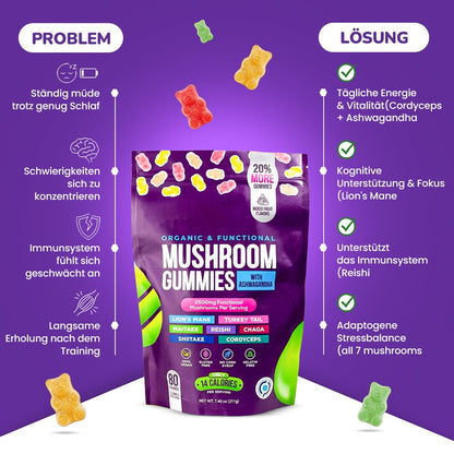 Focus & Calm Mushroom Gummies – 2500mg mit Lion’s Mane & Ashwagandha (80 pcs) - Ironfit