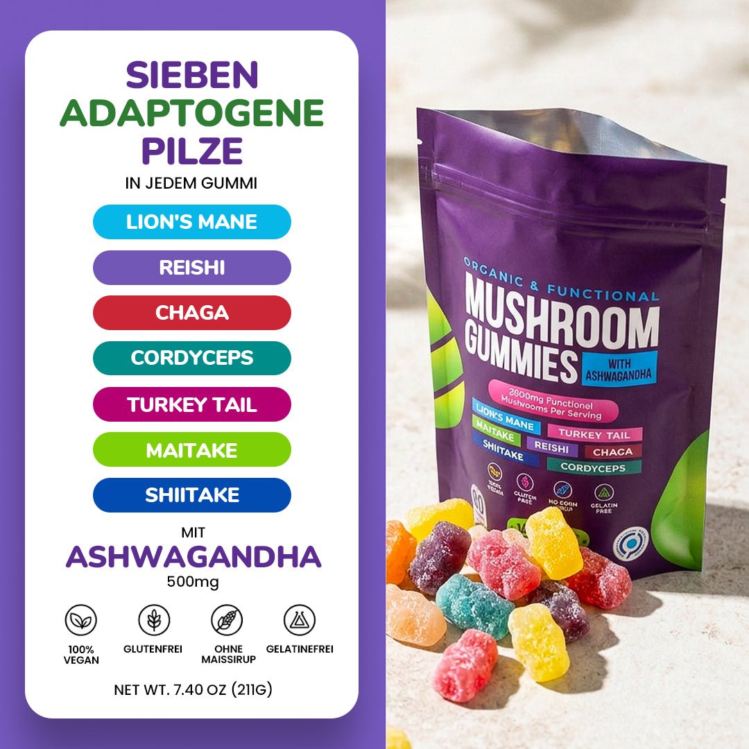 Focus & Calm Mushroom Gummies – 2500mg mit Lion’s Mane & Ashwagandha (80 pcs) - Ironfit