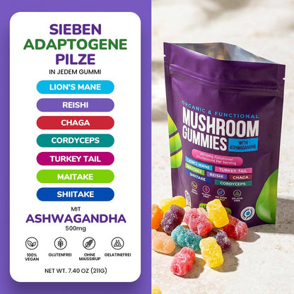 Focus & Calm Mushroom Gummies – 2500mg mit Lion’s Mane & Ashwagandha (80 pcs) - Ironfit