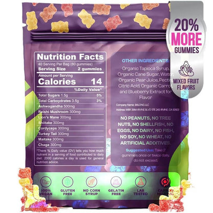Focus & Calm Mushroom Gummies – 2500mg mit Lion’s Mane & Ashwagandha (80 pcs) - Ironfit