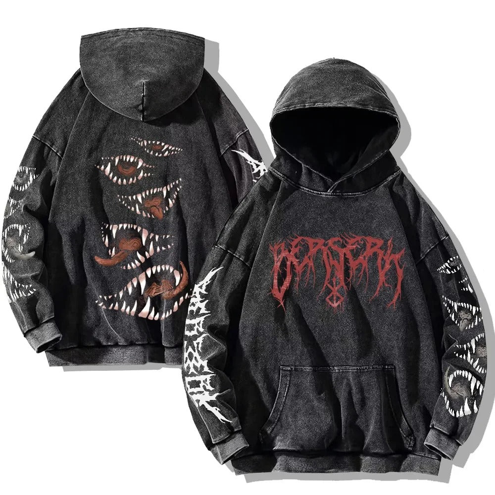 Gothic Vintage gewaschene Kapuzenjacke – Retro Oversized - Gymfit