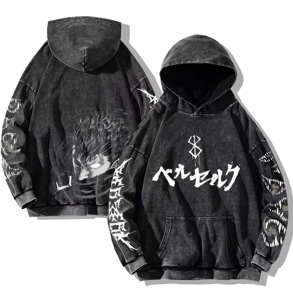 Gothic Vintage gewaschene Kapuzenjacke – Retro Oversized - Gymfit