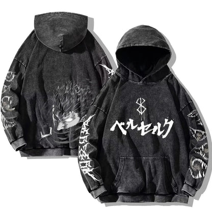 Gothic Vintage gewaschene Kapuzenjacke – Retro Oversized - Gymfit