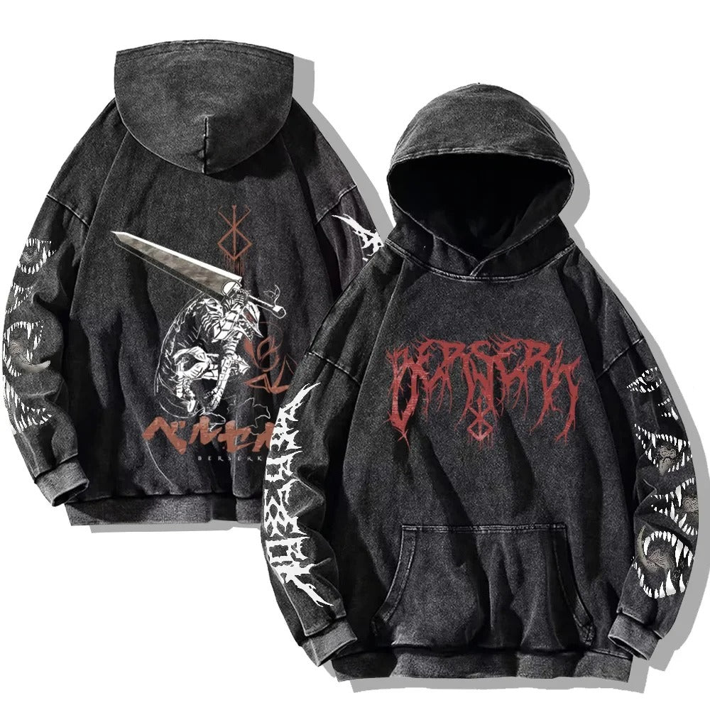 Gothic Vintage Wasch-Hoodie – Retro Oversized - Gymfit