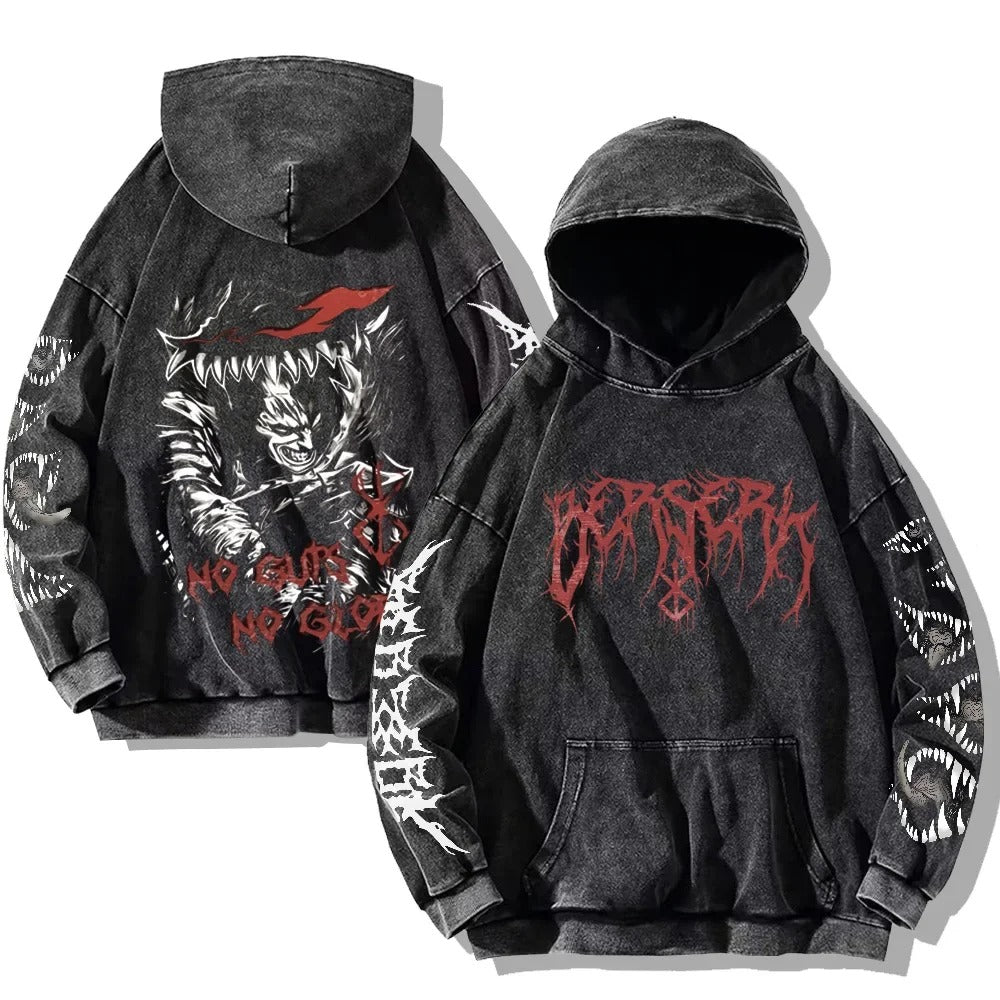 Gothic Vintage Wasch-Hoodie – Retro Oversized - Gymfit