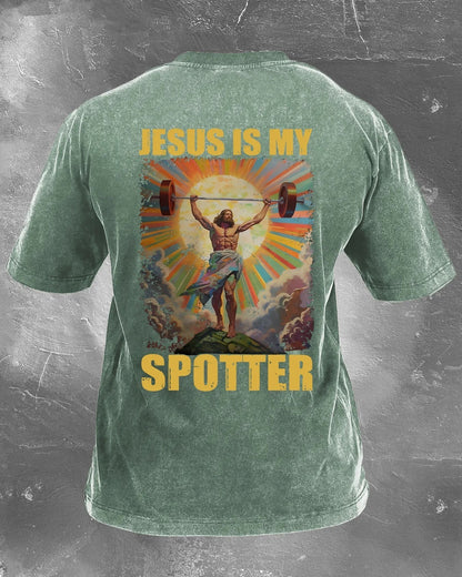 JESUS IS MY SPOTTER WASHED T - SHIRT - Ironfit