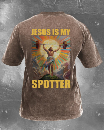 JESUS IS MY SPOTTER WASHED T - SHIRT - Ironfit