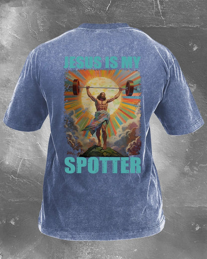 JESUS IS MY SPOTTER WASHED T - SHIRT - Ironfit