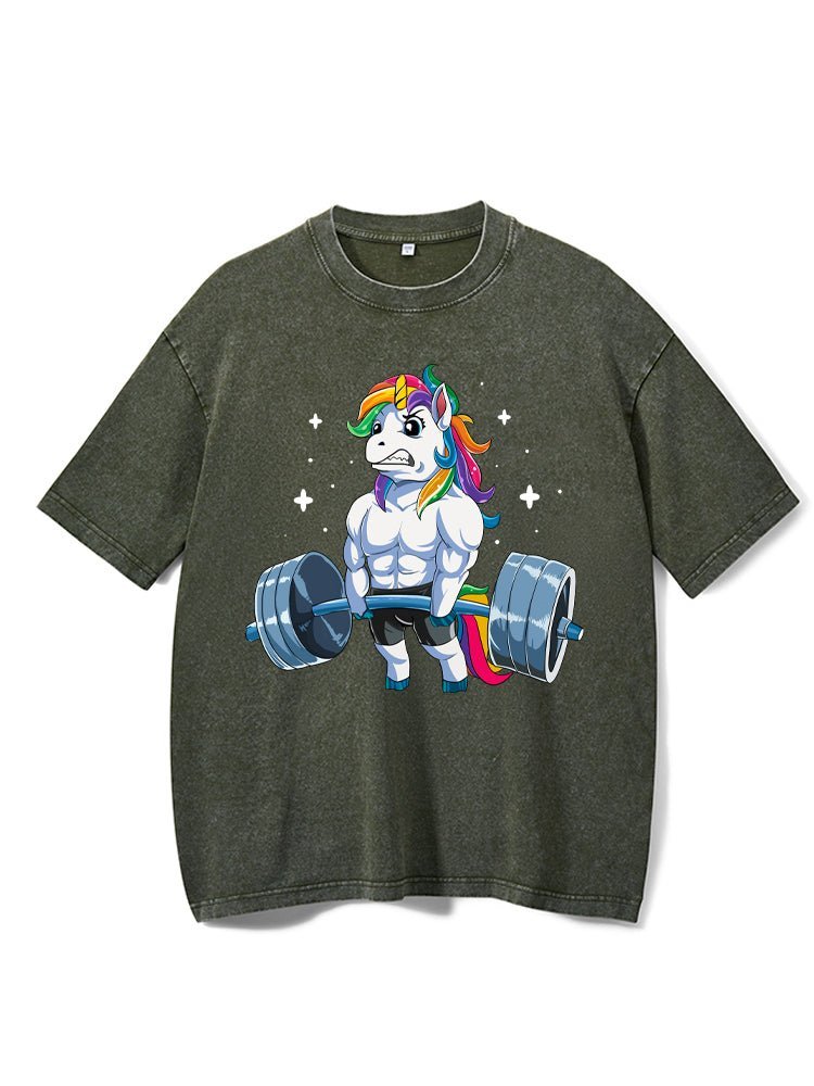Gewichtheben Einhorn Gewaschenes Fitness-T-Shirt - Gymfit