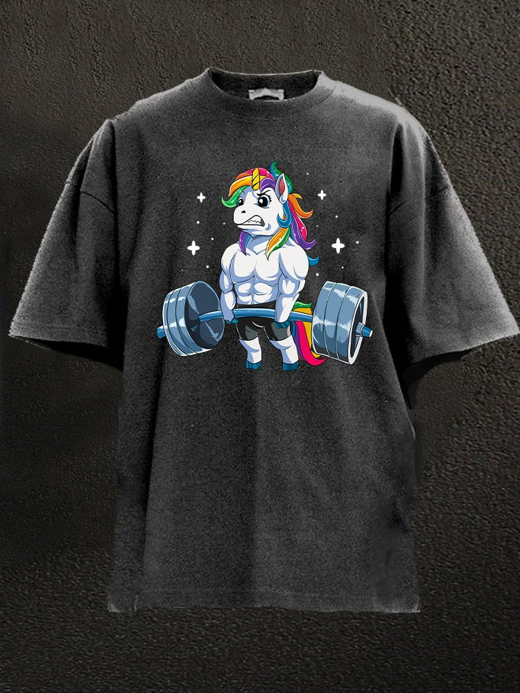 Gewichtheben Einhorn Gewaschenes Fitness-T-Shirt - Gymfit