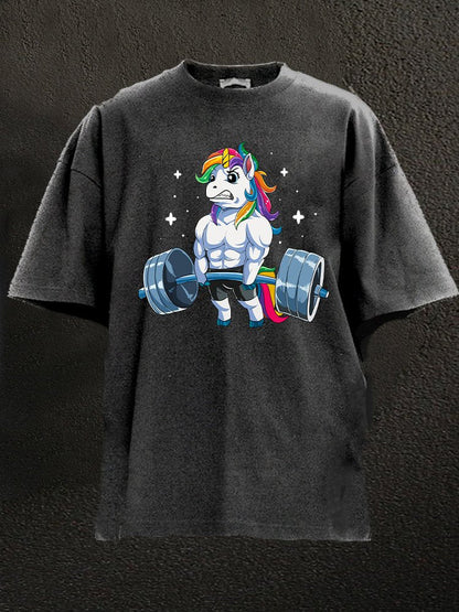 Gewichtheben Einhorn Gewaschenes Fitness-T-Shirt - Gymfit