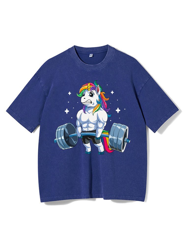 Gewichtheben Einhorn Gewaschenes Fitness-T-Shirt - Gymfit