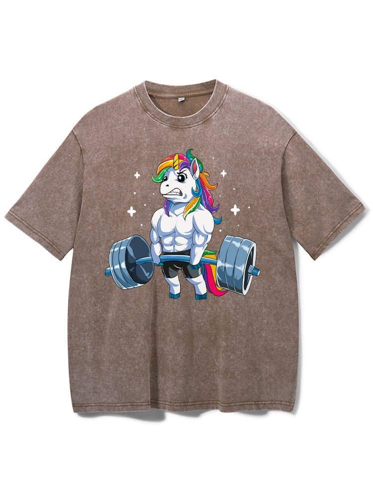 Gewichtheben Einhorn Gewaschenes Fitness-T-Shirt - Gymfit