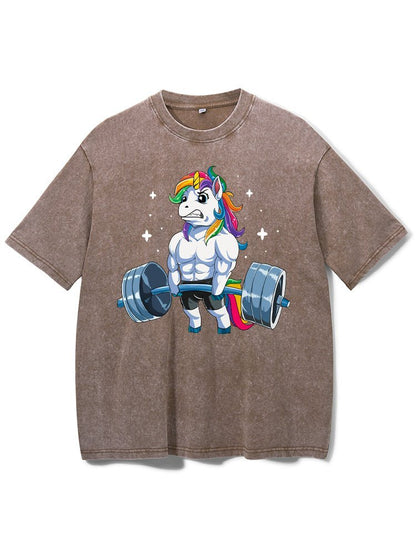 Gewichtheben Einhorn Gewaschenes Fitness-T-Shirt - Gymfit