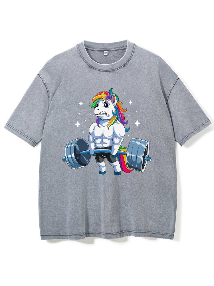 Gewichtheben Einhorn Gewaschenes Fitness-T-Shirt - Gymfit