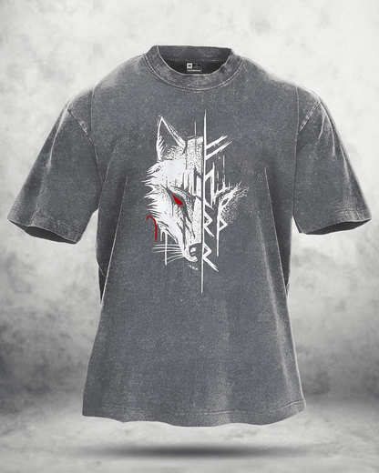 WOLF RED EYE WASHED T - SHIRT - Ironfit