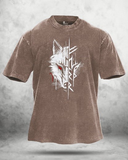 WOLF RED EYE WASHED T - SHIRT - Ironfit